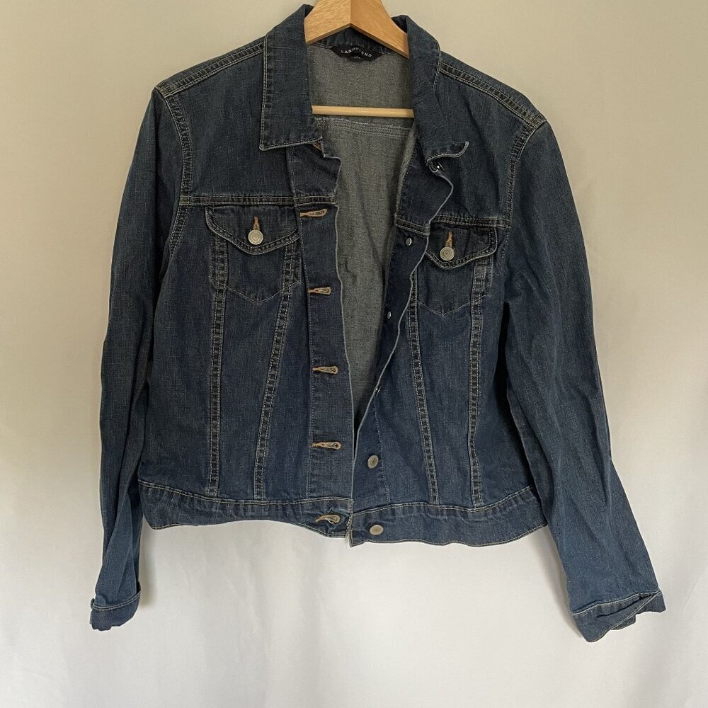 Lands End Womens Denim Jacket Size 14-16 comfortable juniors pockets casual